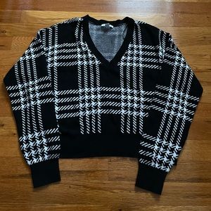 Bar III Plaid V Neck Drop Shoulder Sweater